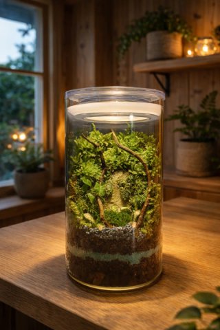 Terrario artesanal con plantas y musgo