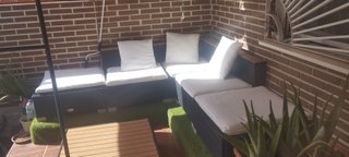 Rinconera ratán negro y madera