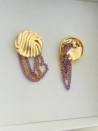 Orecchini pendenti oro e viola