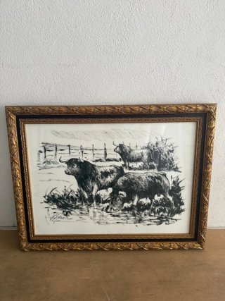 Cuadro de toro en blanco y negro