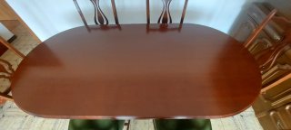 Mesa comedor y 6 sillas madera oscura