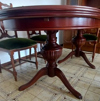 Mesa comedor y 6 sillas madera oscura