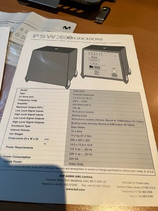 Subwoofer activo KEF PSW2000 200 W.