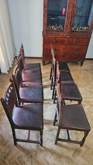 Conjunto 8 Sillas Salón Madera Antiguas