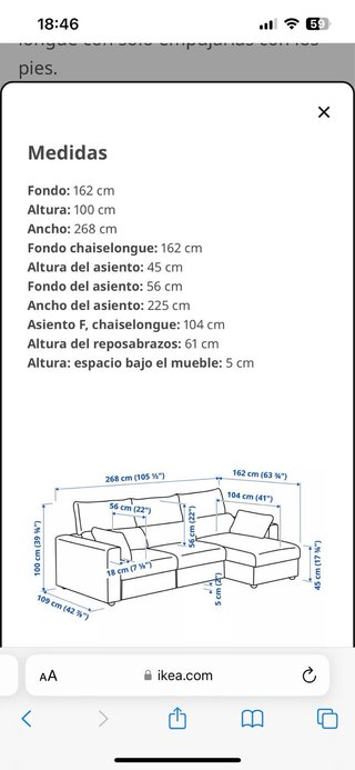 Sofá chaiselonge con canapé beige