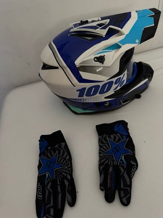 Casco Motocross Enduro Azul Blanco + Gafas Guantes