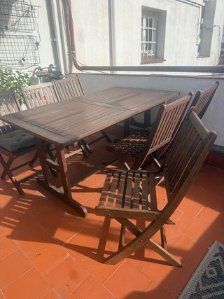 Mesa y 6 sillas de madera (160x90; extensible)