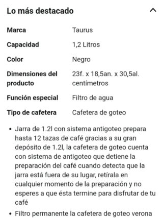 Cafetera Taurus Verona 12
