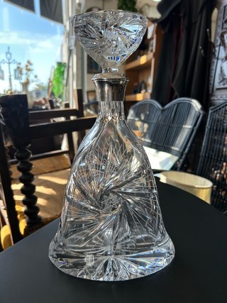 Bottiglia da liquore in cristallo di Boemia e argento sterling