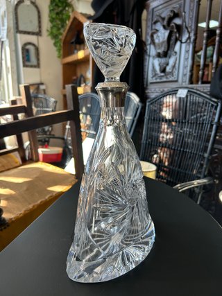 Bottiglia da liquore in cristallo di Boemia e argento sterling
