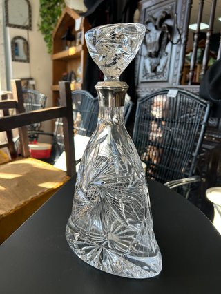 Bottiglia da liquore in cristallo di Boemia e argento sterling