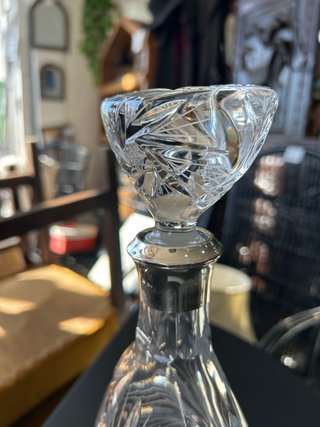 Bottiglia da liquore in cristallo di Boemia e argento sterling