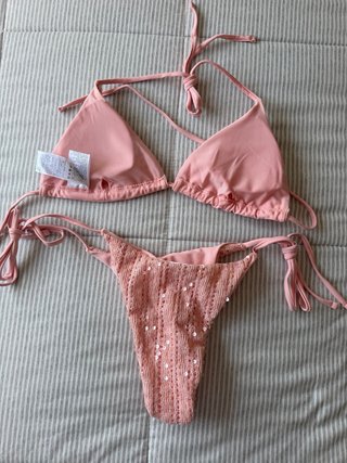 Conjunto Bikini Rosa Lentejuelas Talla M