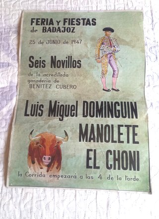 Cartel de Toros enb Badajoz el año 1947