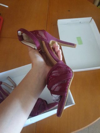 Sandalias tacón 10cm, Burdeos con encaje.