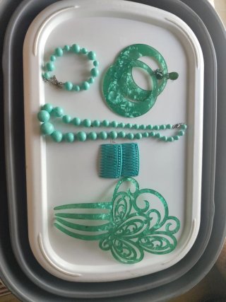 Conjunto Flamenco Abalorios Verde y Turquesa