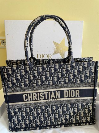 Borsa Dior Book Tote Media Beige/Blu