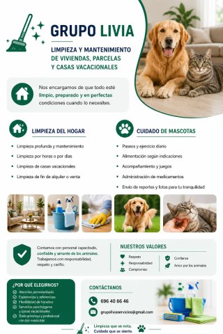 Limpieza doméstica y cuidado de mascotas