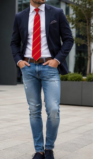 Corbata LESTER Seda Italiana Roja Rayas Doradas