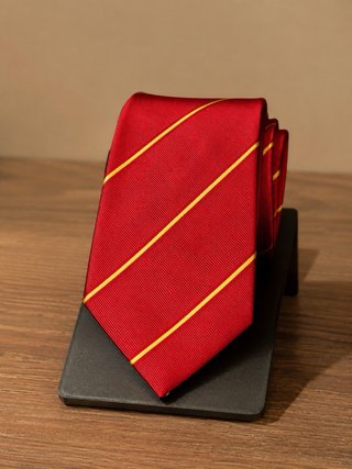 Corbata LESTER Seda Italiana Roja Rayas Doradas