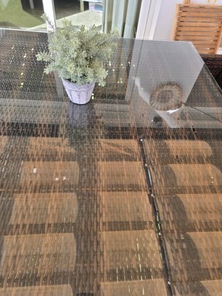 Mesa Terraza y 4 Sillas Ratán y Cristal