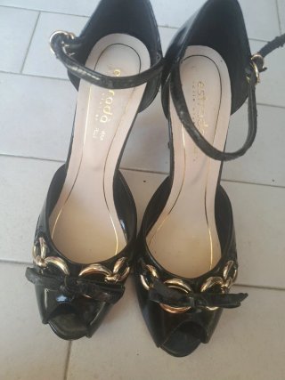 Décolleté Estrada tacco nero oro