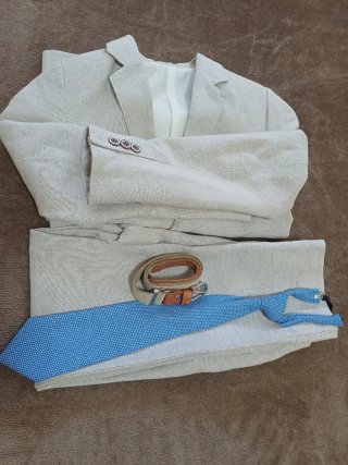 Traje Lino Niño Talla 9 Beige Azul