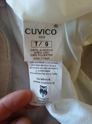 Traje Lino Niño Talla 9 Beige Azul