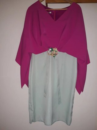 Vestido fiesta fucsia y verde talla 44