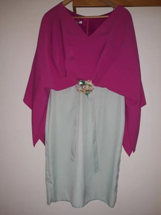 Vestido fiesta fucsia y verde talla 44
