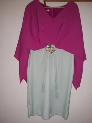 Vestido fiesta fucsia y verde talla 44