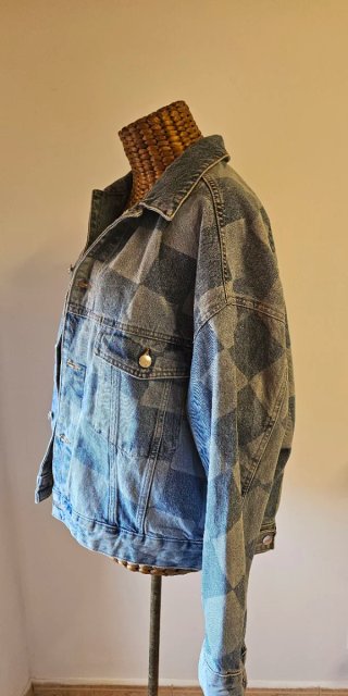 Chaqueta tejana cuadros azul y gris