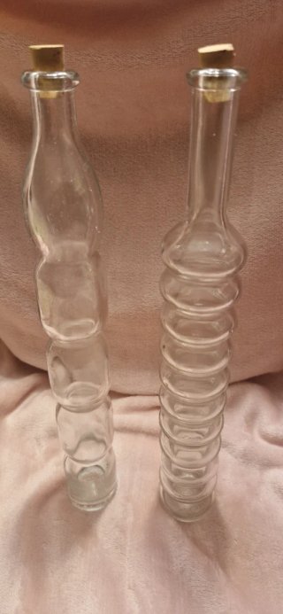 Coppia bottiglie vetro ad anelli vintage