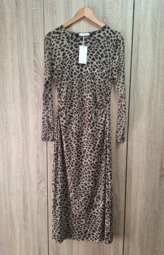 Vestido largo ajustado NUEVO Mango Animal Print L