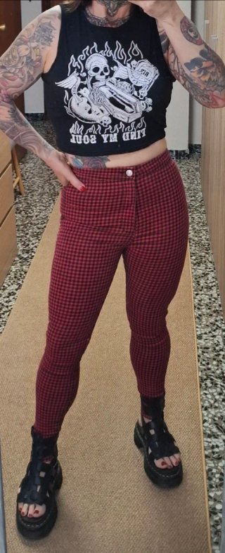 Pantalones pitillo Punk cuadros vichy Bershka T.36