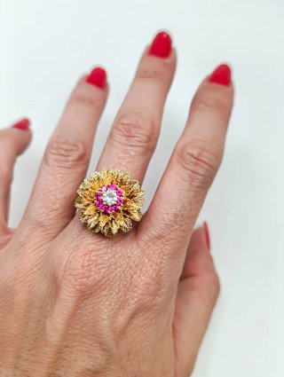 Anillo Oro 18kt Flor con Circonitas