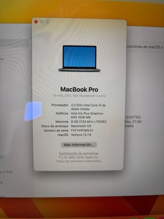 MacBook Pro 2017 13”. BATERÍA NUEVA 0 CICLOS