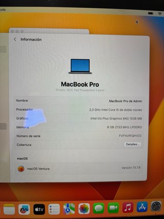 MacBook Pro 2017 13”. BATERÍA NUEVA 0 CICLOS