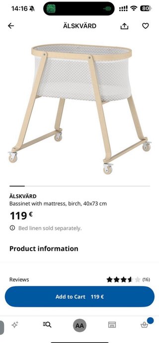 Cuna bebé IKEA con ruedas