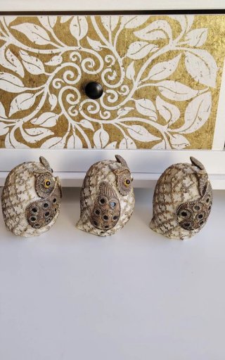 3 Buhos Decorativos Beige y Dorado