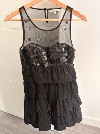 Vestido fiesta volantes lentejuelas negro