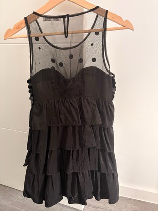 Vestido fiesta volantes lentejuelas negro
