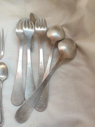 Juego Cubiertos Antiguos Metal Plateado