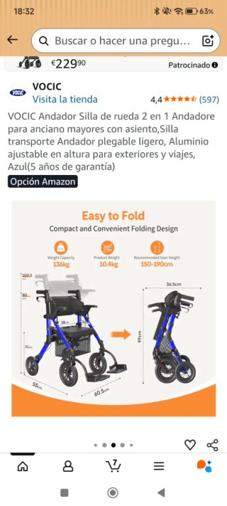 Andador Plegable Aluminio Azul
