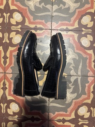 Patricia Green Mocasines Piel Negro Cocodrilo