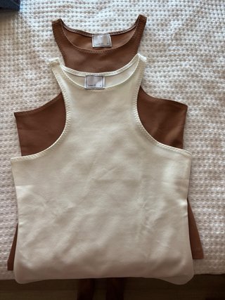 Love M Tops Marrón y Blanco Talla S