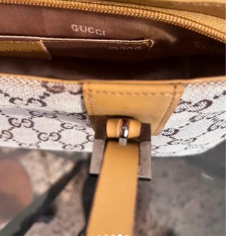 Bolso Gucci tela y piel marrón
