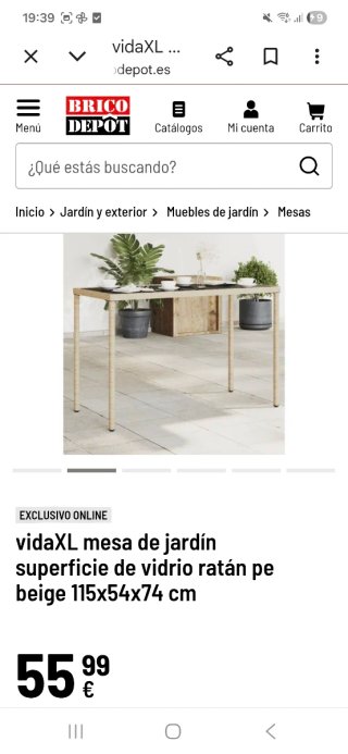 Tavolo da giardino vidaXL in rattan e vetro