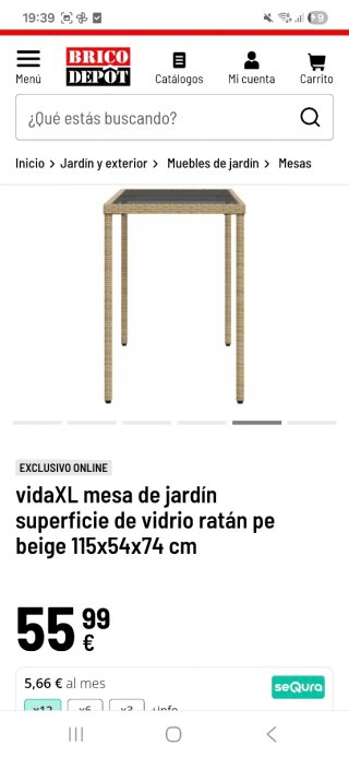 Tavolo da giardino vidaXL in rattan e vetro