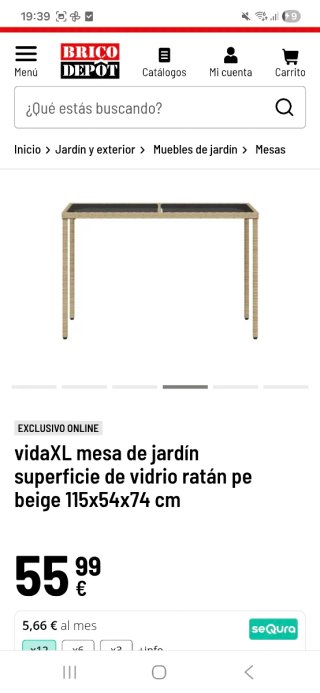 Tavolo da giardino vidaXL in rattan e vetro